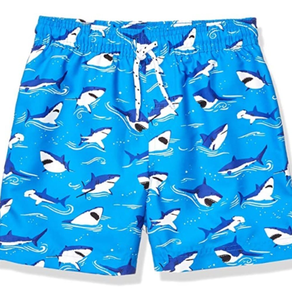 Blue Shark Boy's Large L Swim Trunks Spotted Zebra Summer Jaws Beach Swimsuit